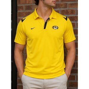Nike Team Mizzou Tigers Polo Shirt Mens Medium Yellow Dri-FIT Missouri NCAA